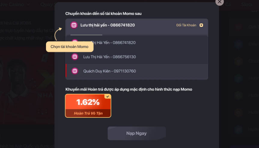 Cách nạp tiền XO88